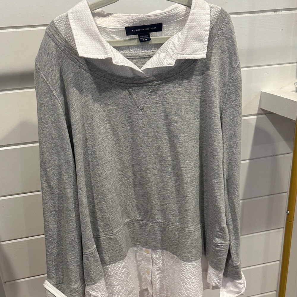 Tommy Hilfiger Gray and White Layered Blouse
